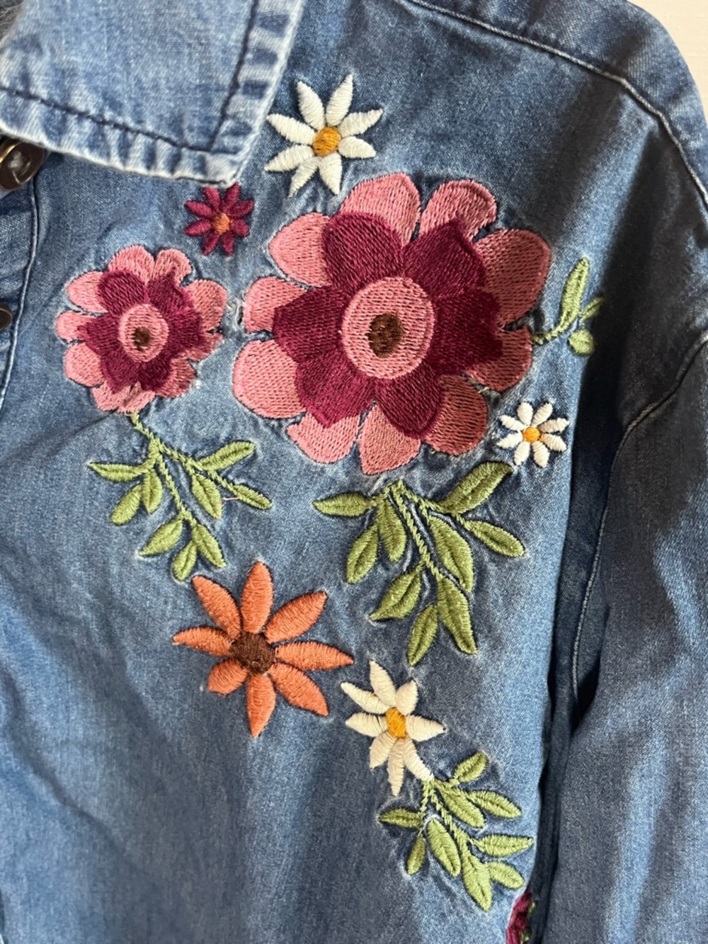 Northern Reflections Denim Button-Up Shirt with Floral Embroidery - Picture 2 of 5